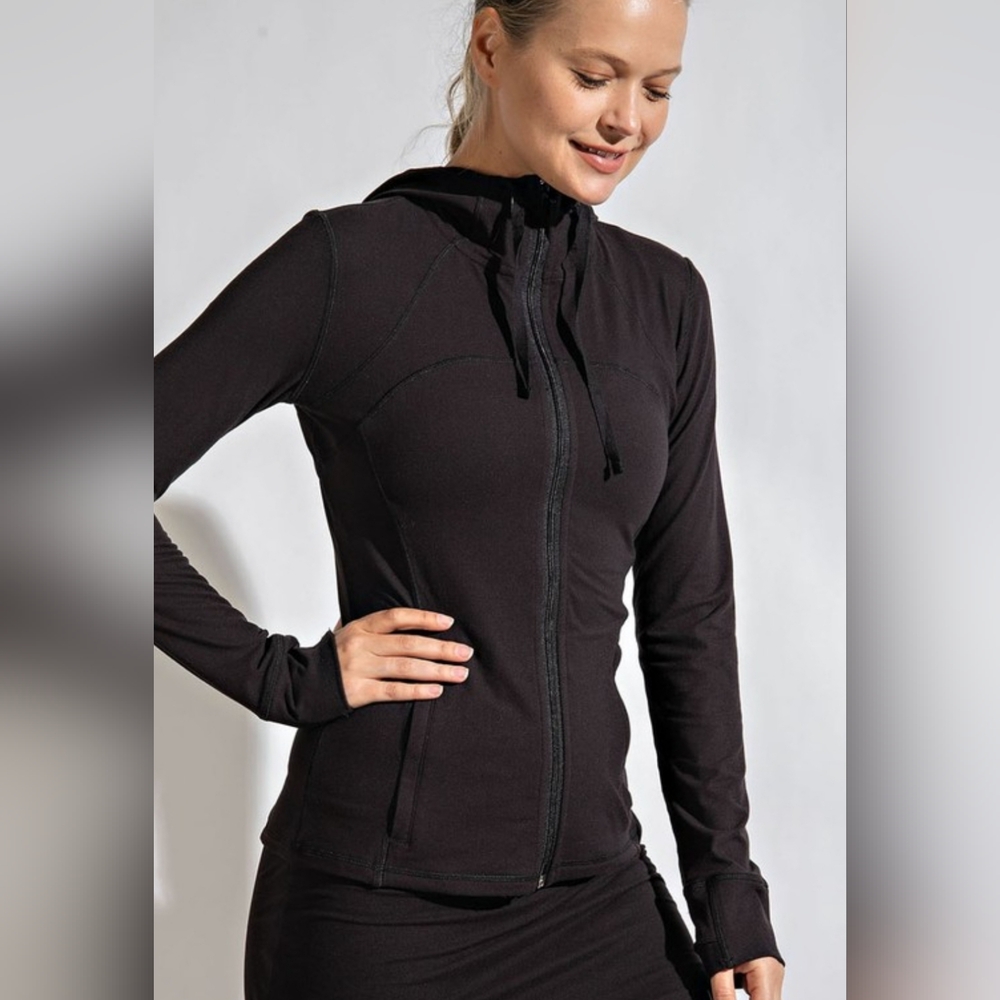 Plus Fitted Activewear Jacket with Hood in Black